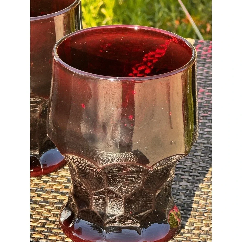 Set of 4 Vintage Anchor Hocking Ruby Red Georgian Honeycomb Tumblers NICE!!